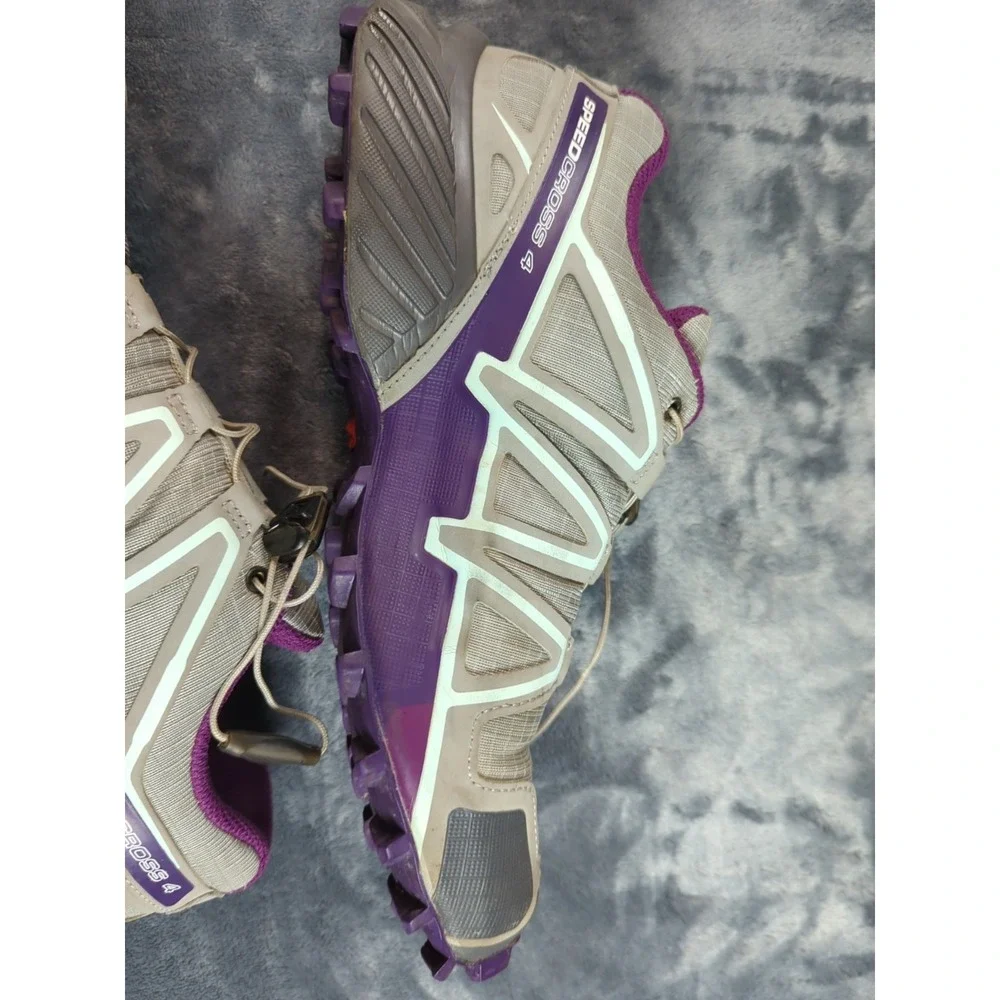 2016 Womens Salomon Speedcross 4 Sz 8.5 Shoes Quarry/Acai/Fair Aqua Trail/Hiking